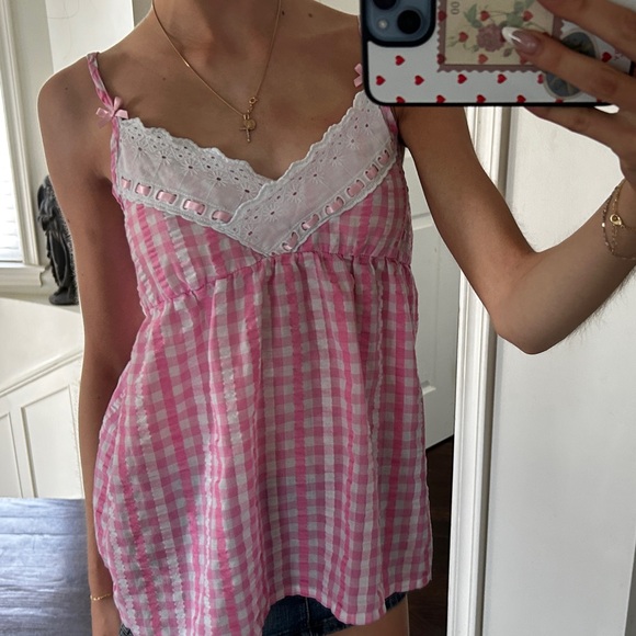 Coquette y2k gingham babydoll tank top with bows - Picture 2 of 4